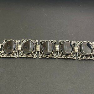 Vintage Judy Lee Ruby Black Glass Bracelet